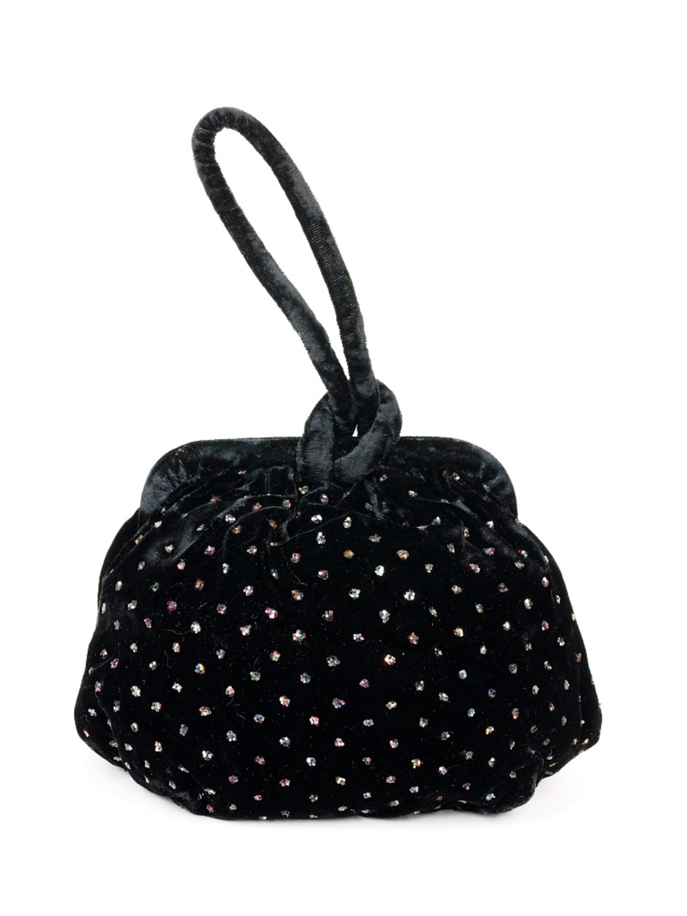 Black Velvet Velour Evening Pouch Glitter Accents vintage handbag purse retro